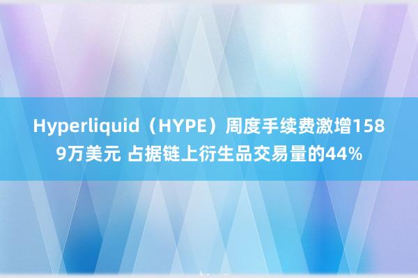 Hyperliquid（HYPE）周度手续费激增1589万美元 占据链上衍生品交易量的44%