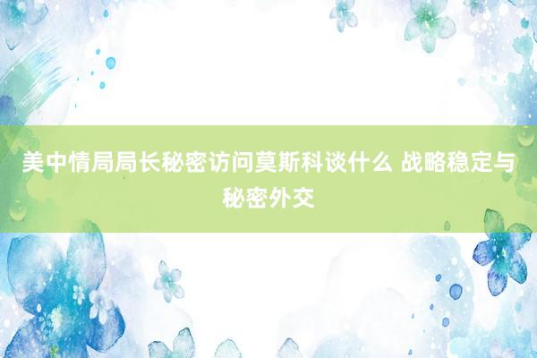 美中情局局长秘密访问莫斯科谈什么 战略稳定与秘密外交