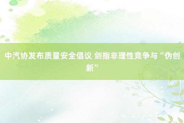 中汽协发布质量安全倡议 剑指非理性竞争与“伪创新”