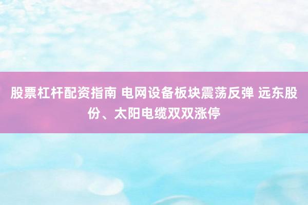 股票杠杆配资指南 电网设备板块震荡反弹 远东股份、太阳电缆双双涨停