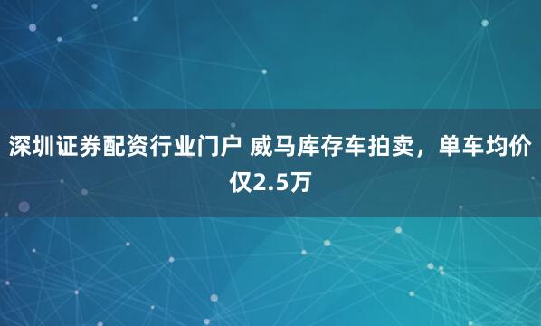深圳证券配资行业门户 威马库存车拍卖，单车均价仅2.5万