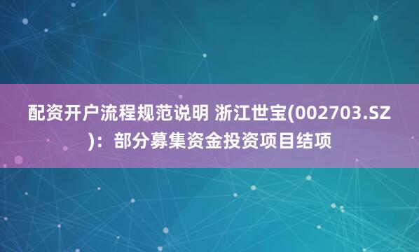 配资开户流程规范说明 浙江世宝(002703.SZ)：部分募集资金投资项目结项