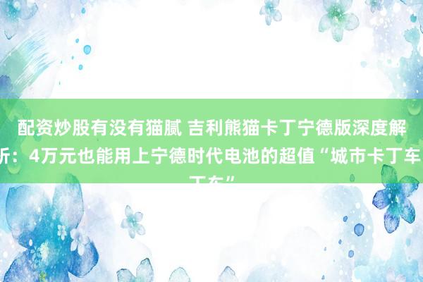 配资炒股有没有猫腻 吉利熊猫卡丁宁德版深度解析：4万元也能用上宁德时代电池的超值“城市卡丁车”