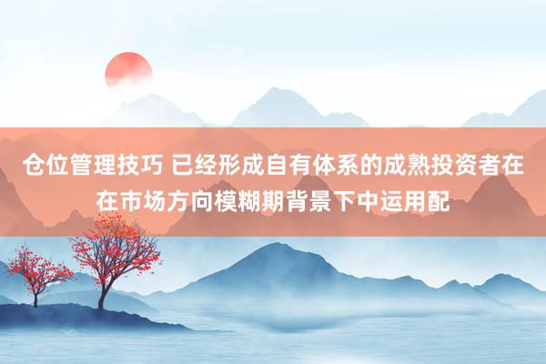 仓位管理技巧 已经形成自有体系的成熟投资者在在市场方向模糊期背景下中运用配
