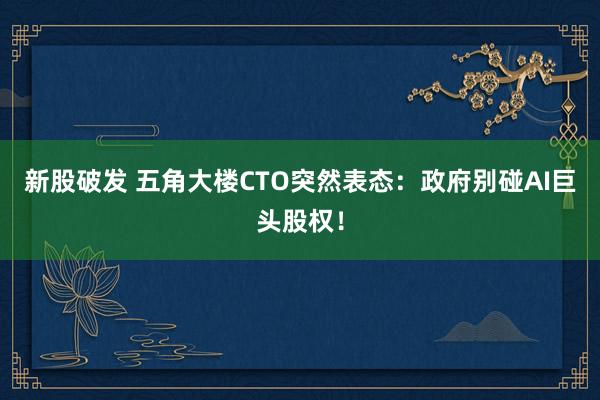 新股破发 五角大楼CTO突然表态：政府别碰AI巨头股权！