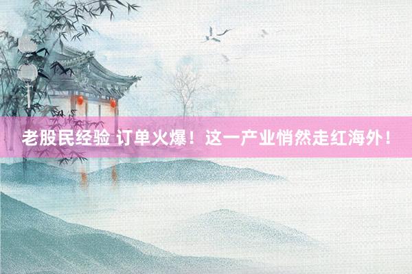 老股民经验 订单火爆！这一产业悄然走红海外！