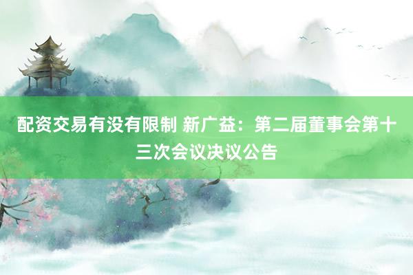 配资交易有没有限制 新广益：第二届董事会第十三次会议决议公告